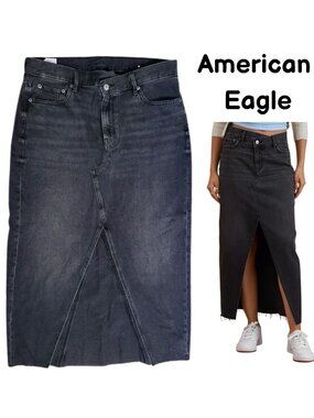 AMERICAN EAGLE Black Denim 90's High Rise Maxi Skirt - Women's 12